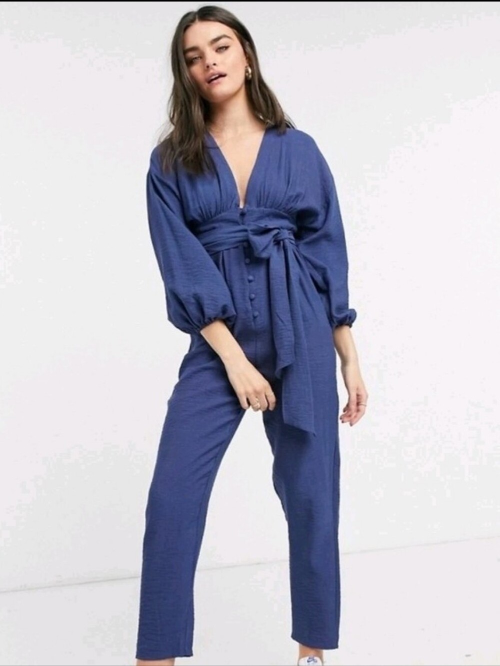ASOS Maternity Kimono Sleeve Button Up Tea Jumpsuit In Indigo - Size US6